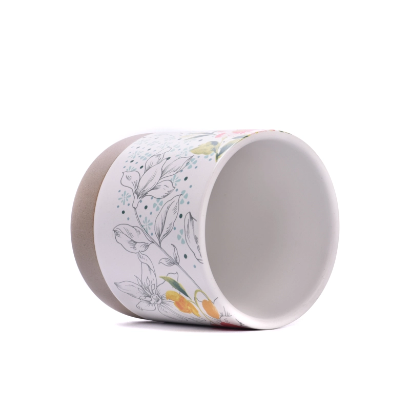 Fancy Decal Pattern Ceramic Vessel Empty Candle Ceramic Jar Wholesaling