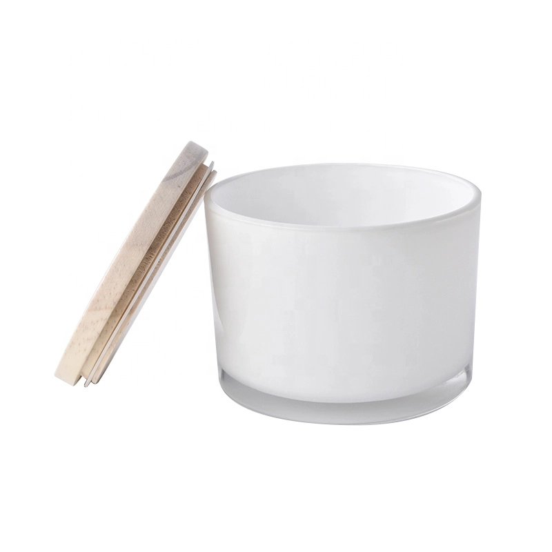 China 14 oz white glass candle jar with wood lid manufacturer