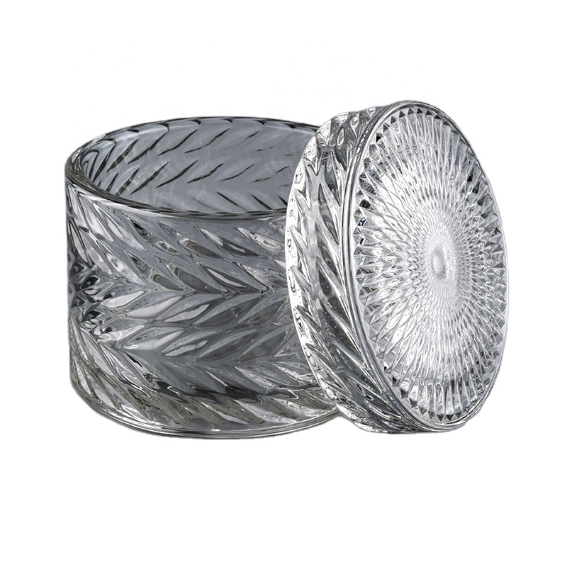 leaf pattern Custom Color Embossed Glass Candle For Candle Making