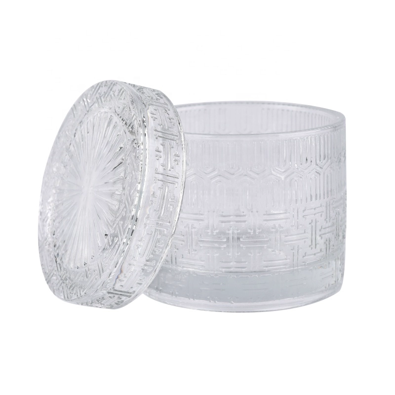 Custom clear engraving candle container votive glass candle jar with lid home decoration