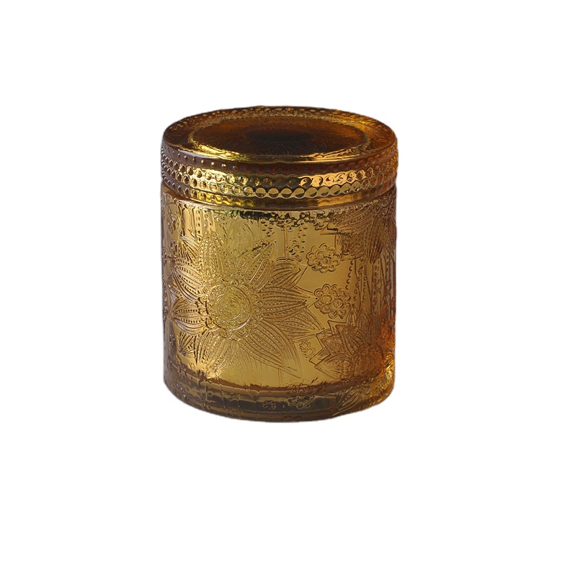 Luxury lotus empty laser gold candle glass jar with lids wholesales