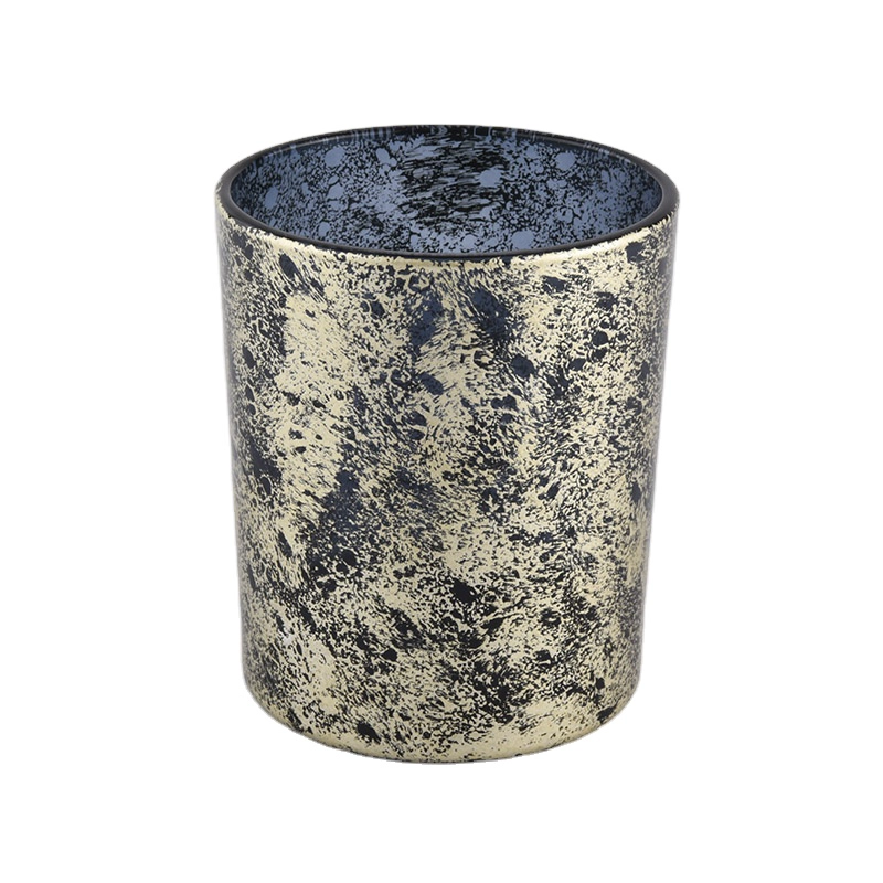 Gray Candle Holder Glass Jars With Gold Decoration