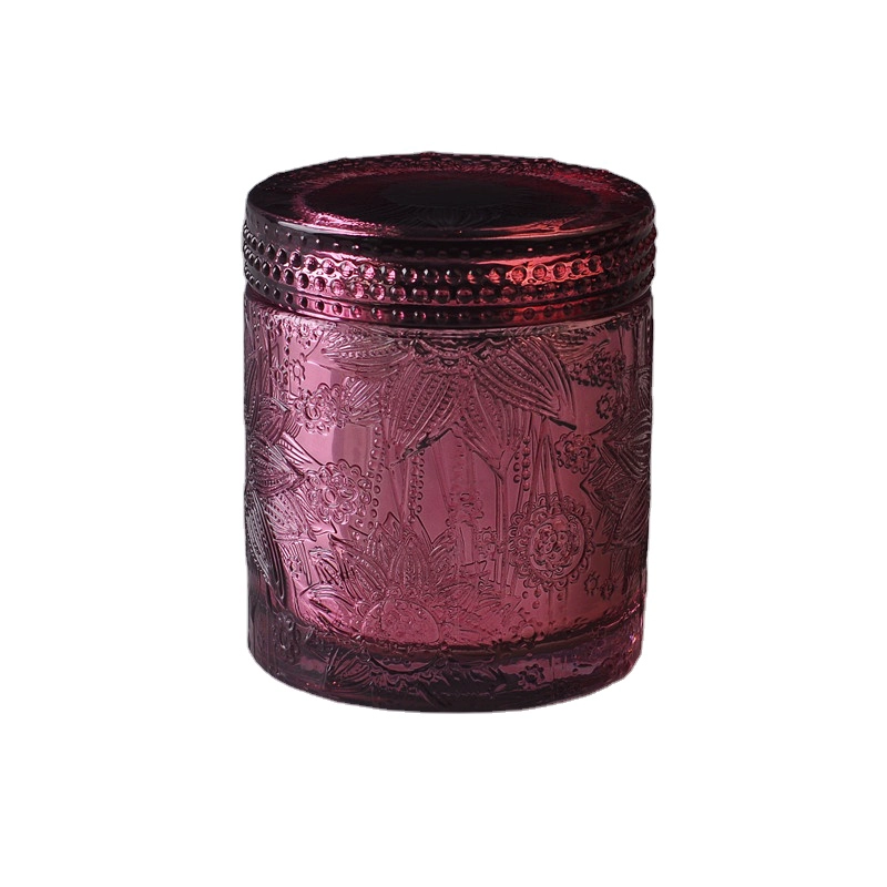 Hot sale lotus patent design empty plating laser candle glass holder with lid