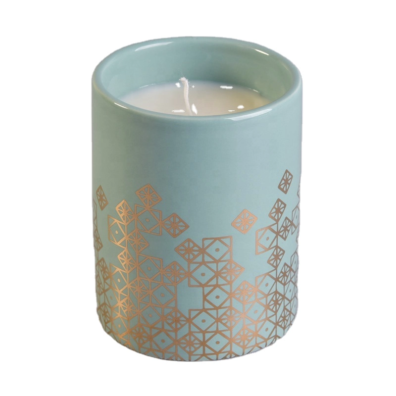 China Sunny scent luxury design glod printing ceramic candle jars manufacturer