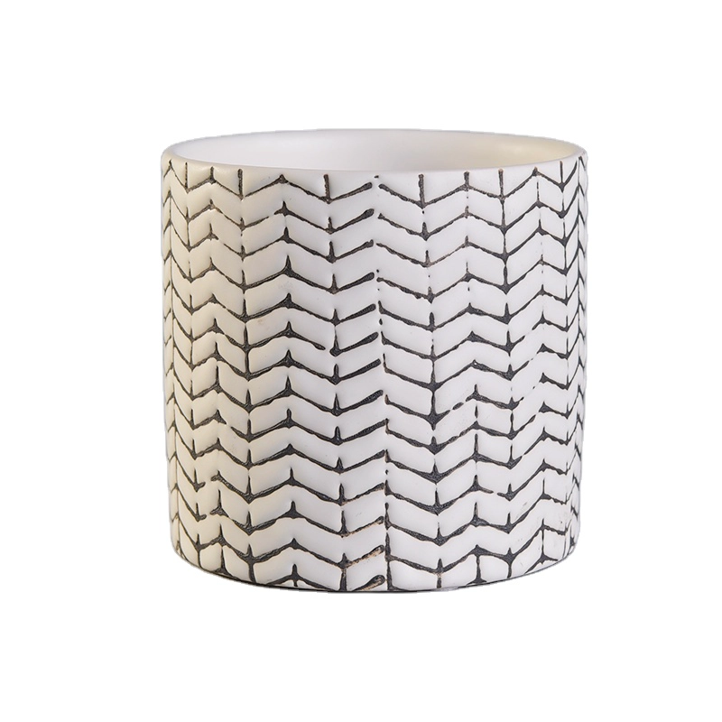 Woven pattern cylinder ceramic candle jars home decor wholesale