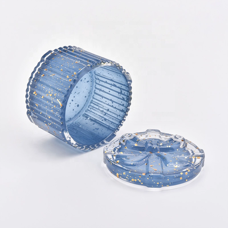 Wedding decor menorah blue candle glass holder with lid