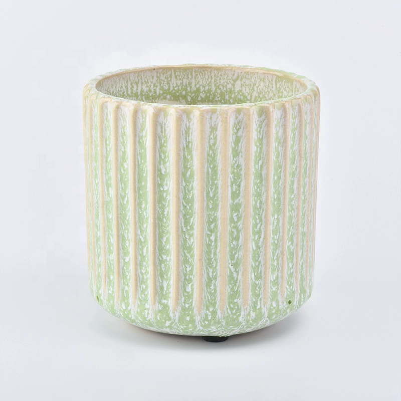 Round empty striped votive candle holder tea light ceramic candle jars wedding decor supplier