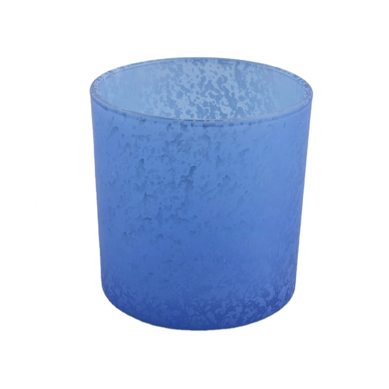 geometric blue painted candle holder home decor colored glass candle vessel
