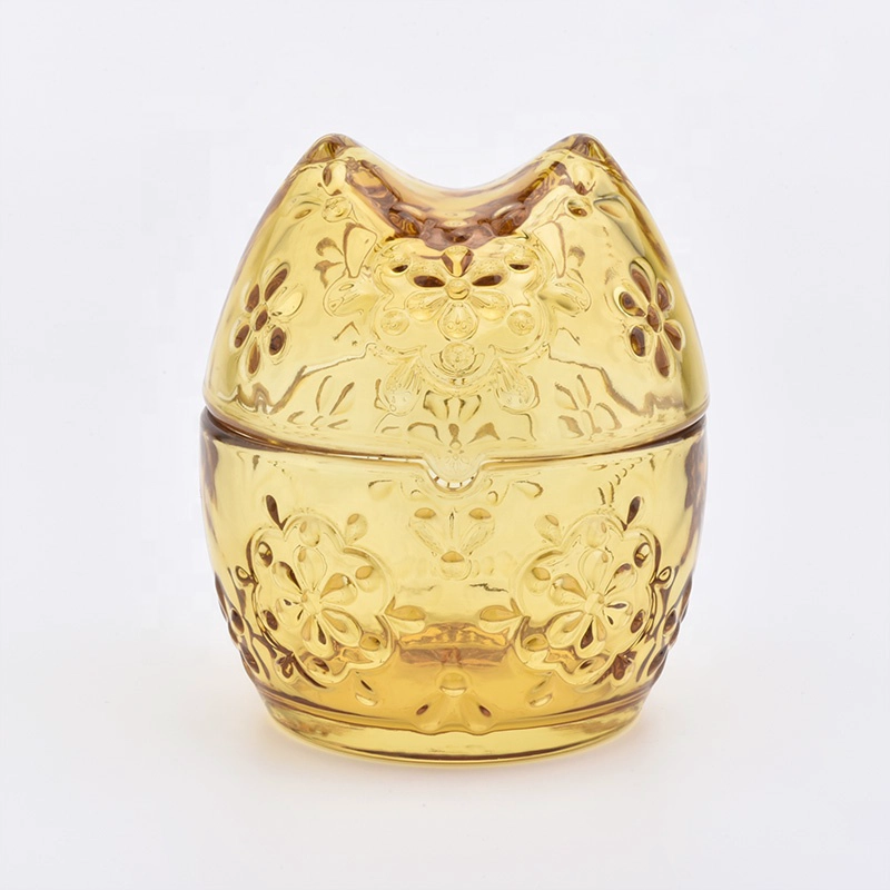 Golden parrot shape candle jar glass candle vessel with lid for wedding decoration