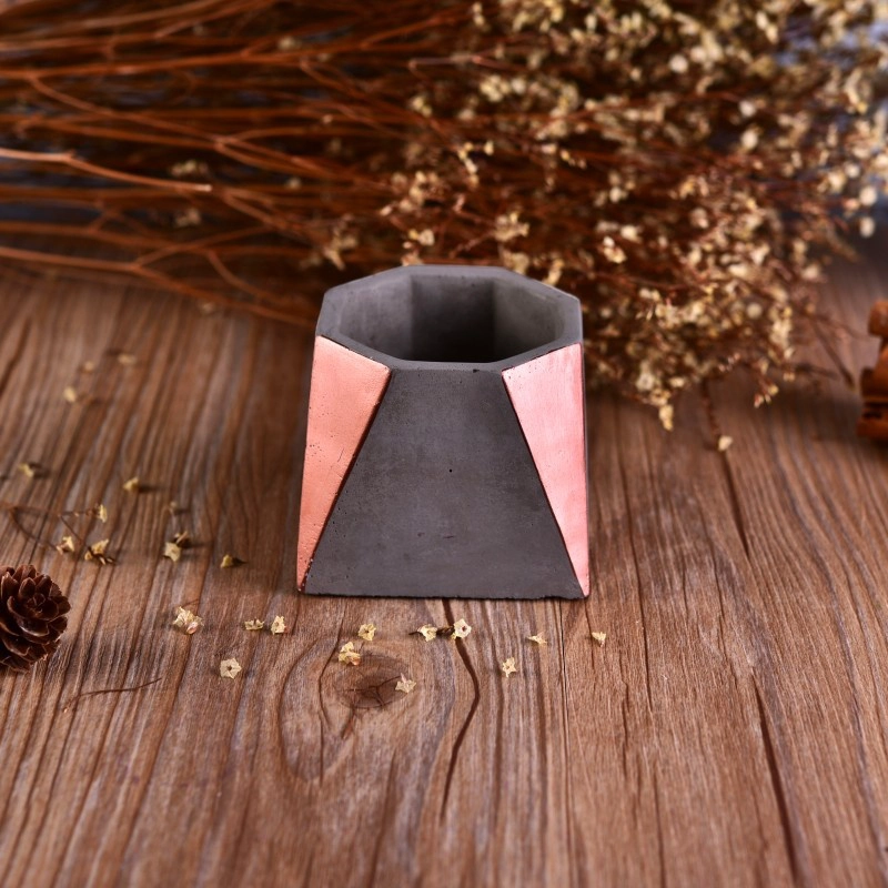 Handmade unique bulk concrete candle jar with rose gold plating
