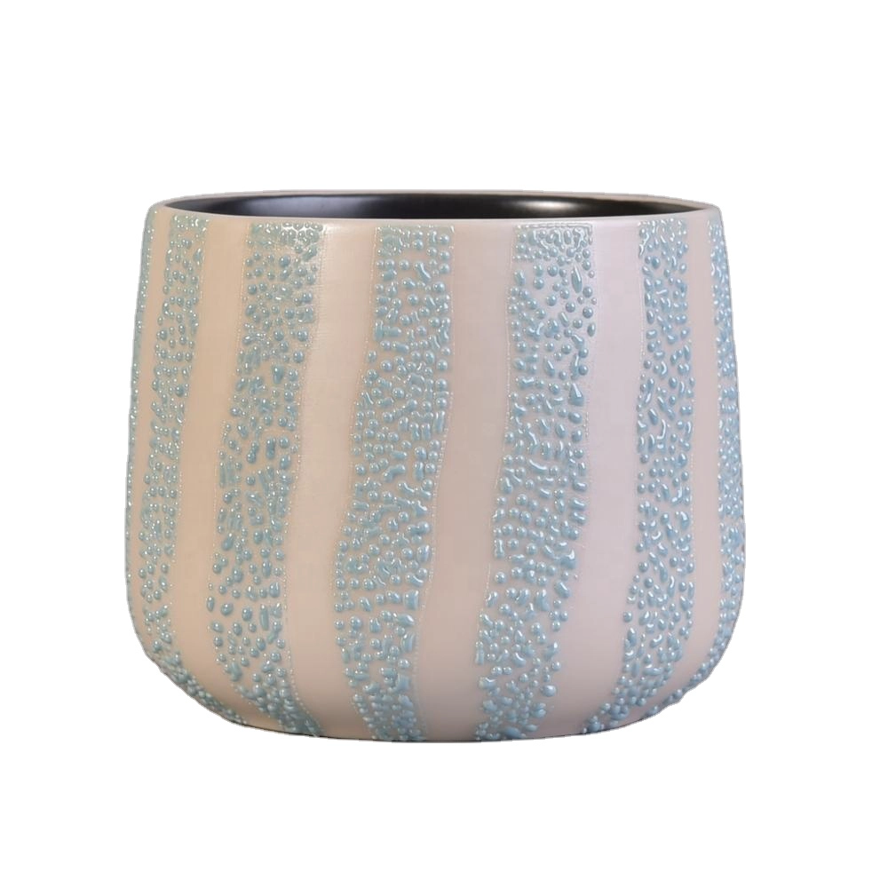 Customized stripe ceramic candle containers in bulk home decor