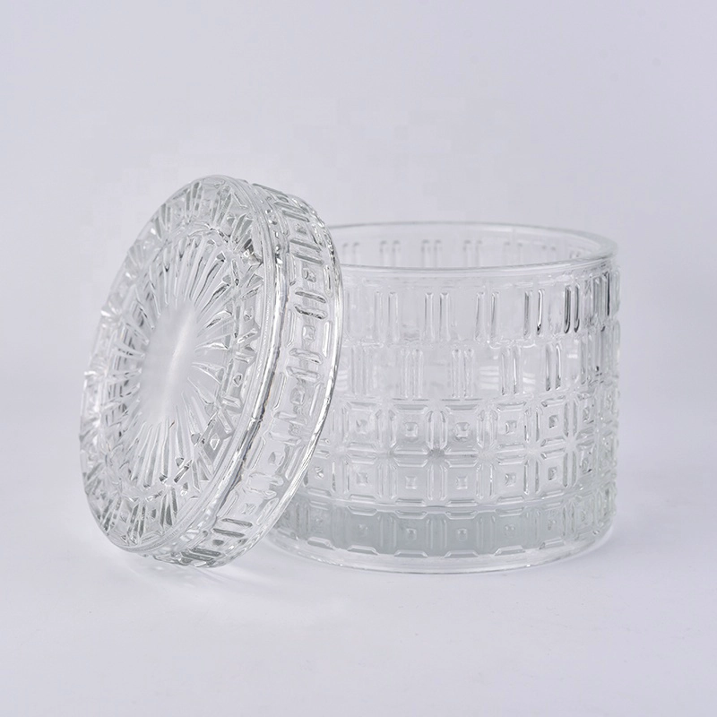 Transparent embossed candle tins votive glass candles jar with lid home decoration use