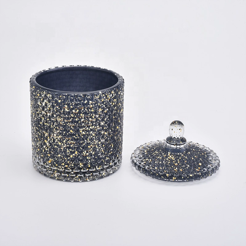 Luxury engraving candle holder black glass candle jars lids supplier