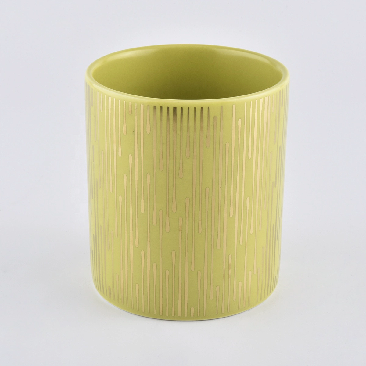 Leather Golden Ceramic Candle Container With Ceramic Lid