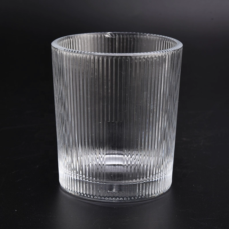 350ML vertical stripe cylinder glass candle holder for wholesale