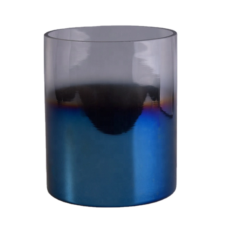 Vertical Glass Candle Jar with Gradually Varied Electroplated Decoration