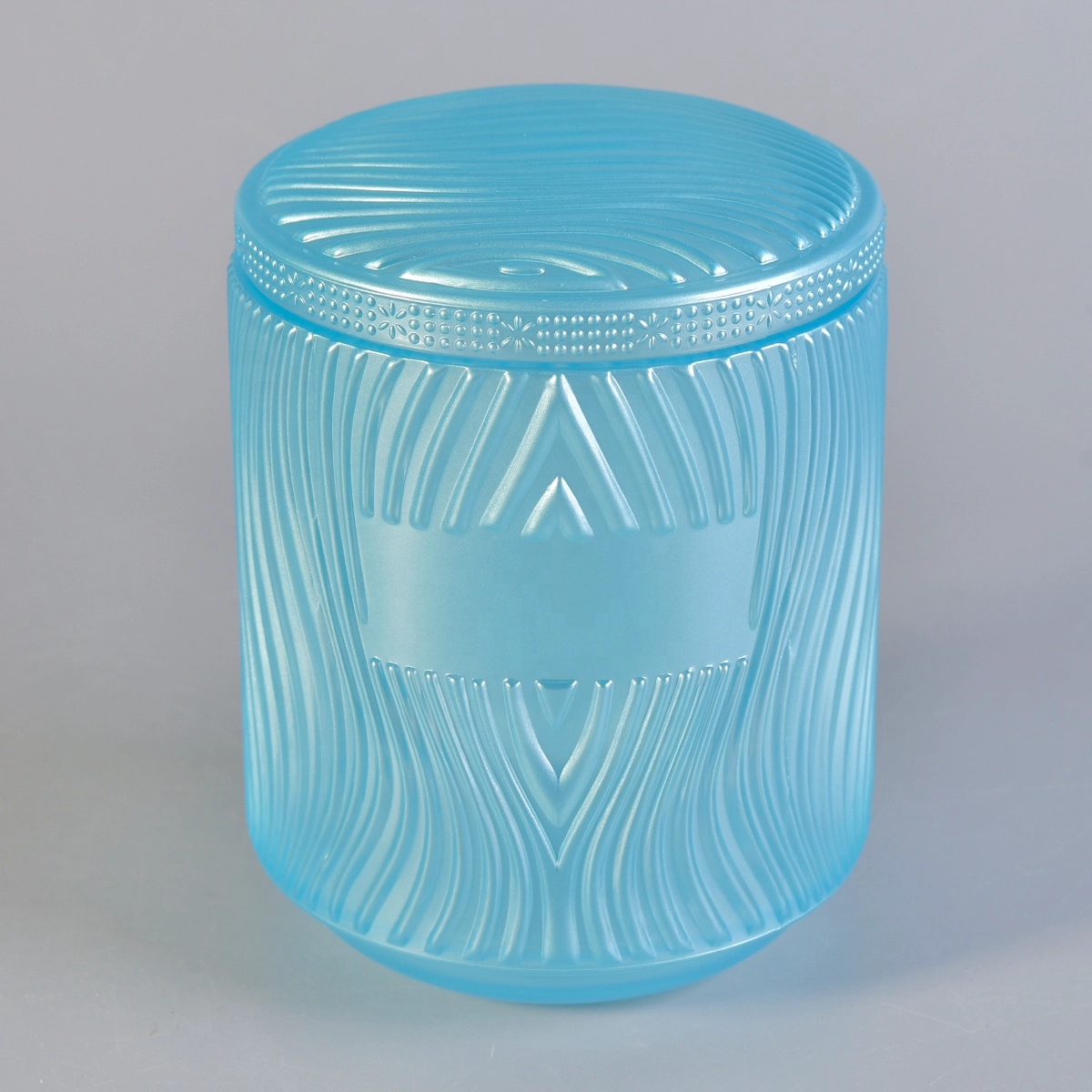 New design luxury blue cylinder glass candle jar with lids