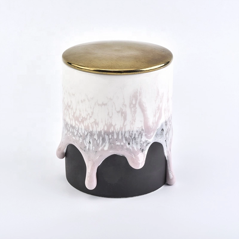 Cylinder custom candle votive holder church scented ceramic jar with metal lid home decorative use