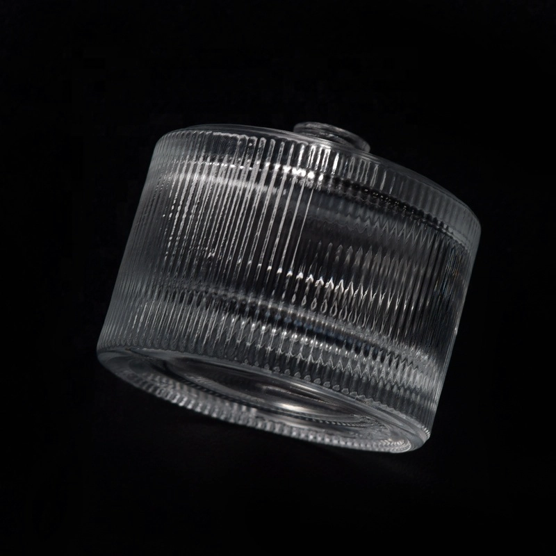 Handmade Transparent round striped glass container double wall spray perfume bottle in bulk