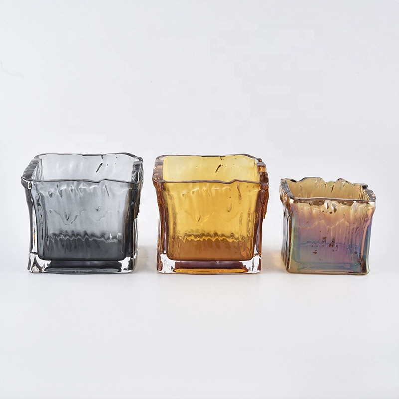 11oz handmade square amber glass candle holders