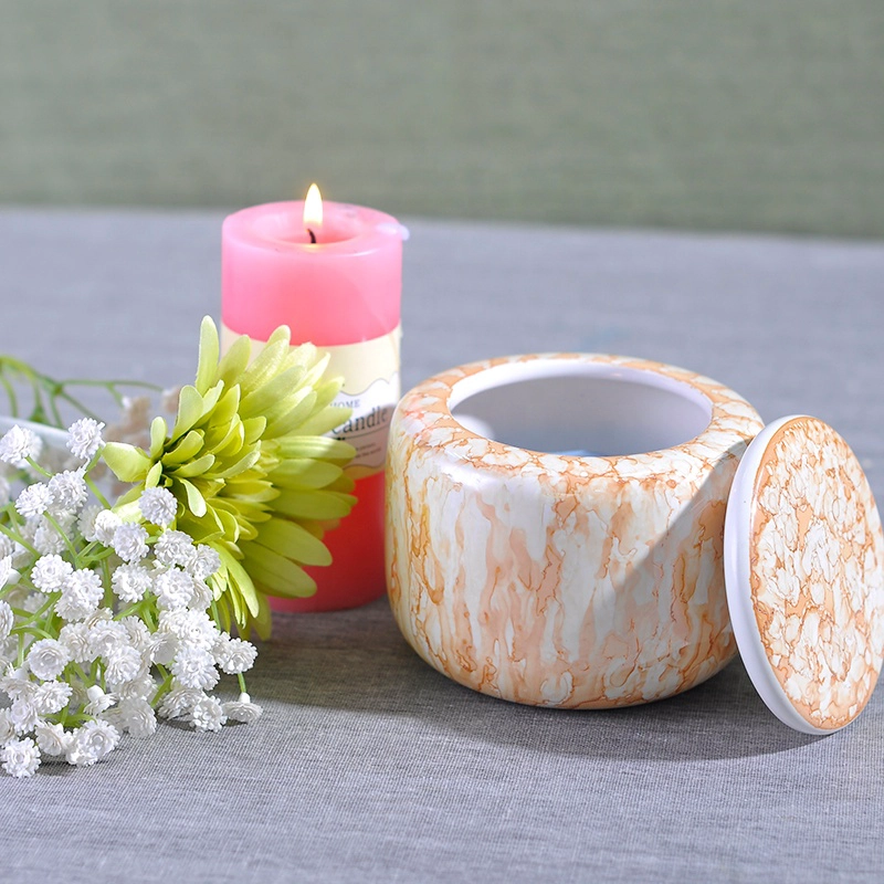 Wholesales Vintage tea light ceramic candle vessel with lid