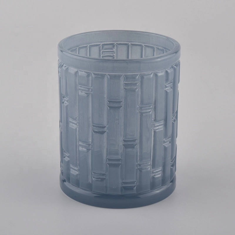 Wholesale custom classic scented wax frosted blue glass candle holder jar