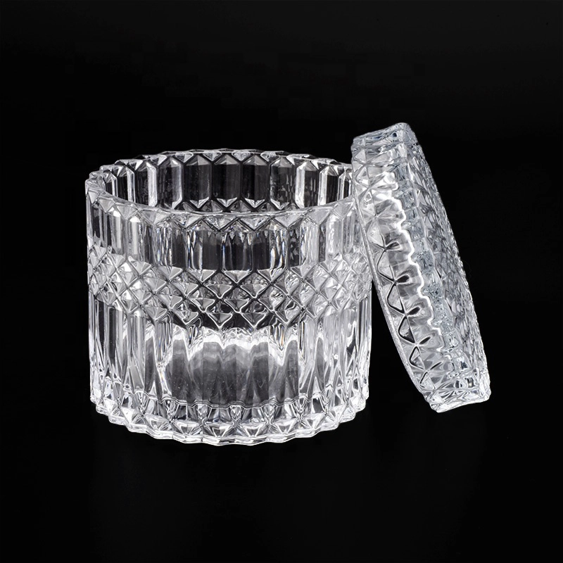 Hot sales luxury embossed custom glass candle holder with glass lid