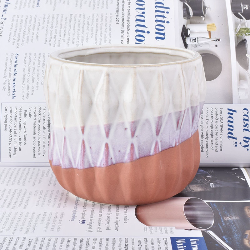 600ml Handmade ceramic candle jar embossed wholesales