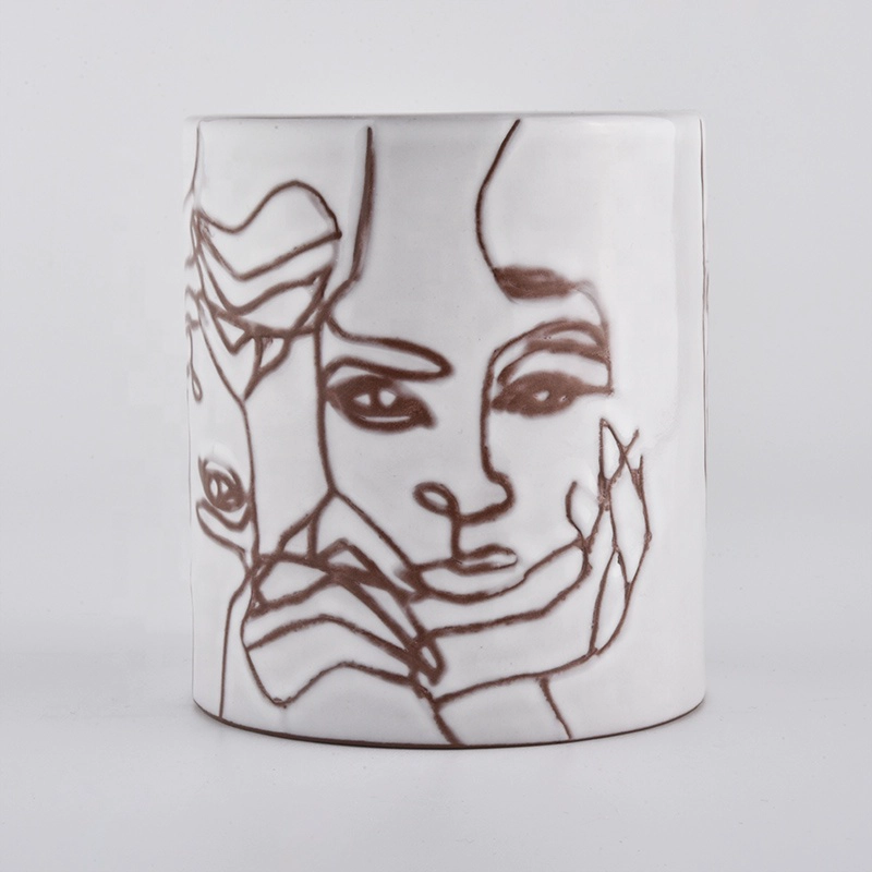Cylinder shape decal fancy empty ceramic candle jar