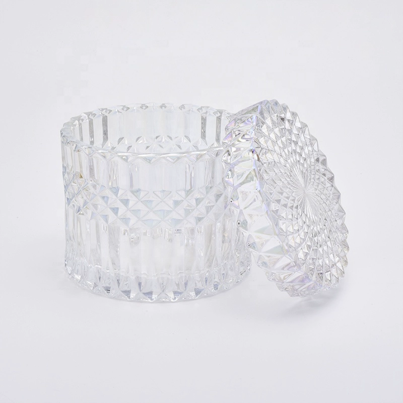 Crystal Geo cut candle cup glass candle jar with lids supplier