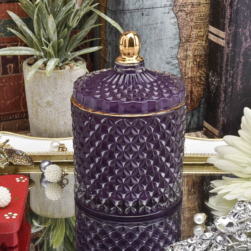 Wholesales geo cut glass candle tin holder with lid