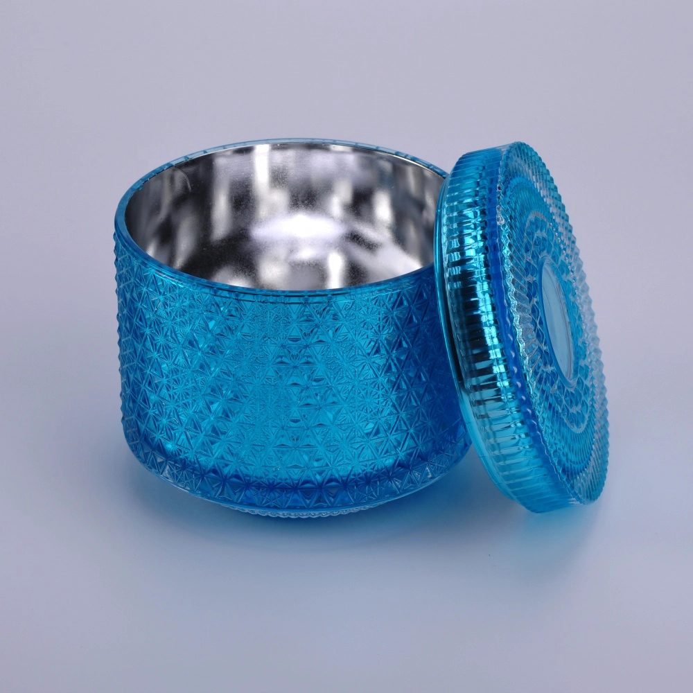 Hot sales blue snow luxury candle glass holder with lids