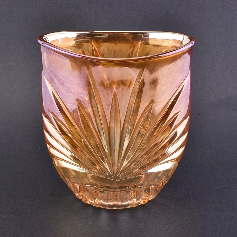 Oval shape embossed candle holder votive glass candle jars home decor