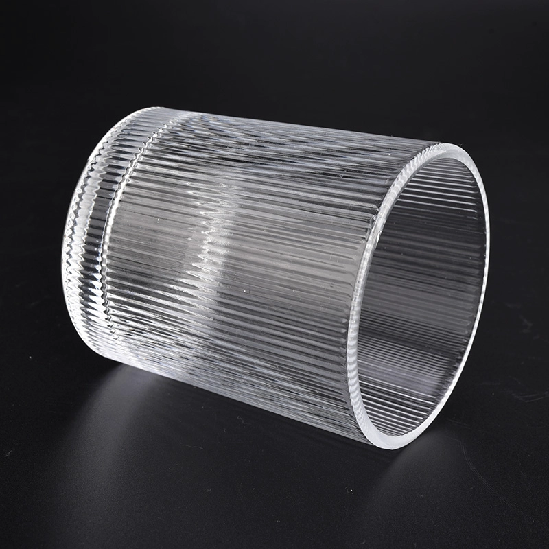 350ML vertical stripe cylinder glass candle holder for wholesale