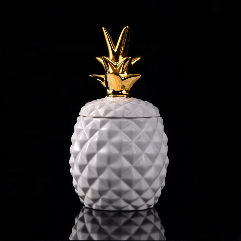 Luxury pineapple custom ceramic candle holder with ceramic lid