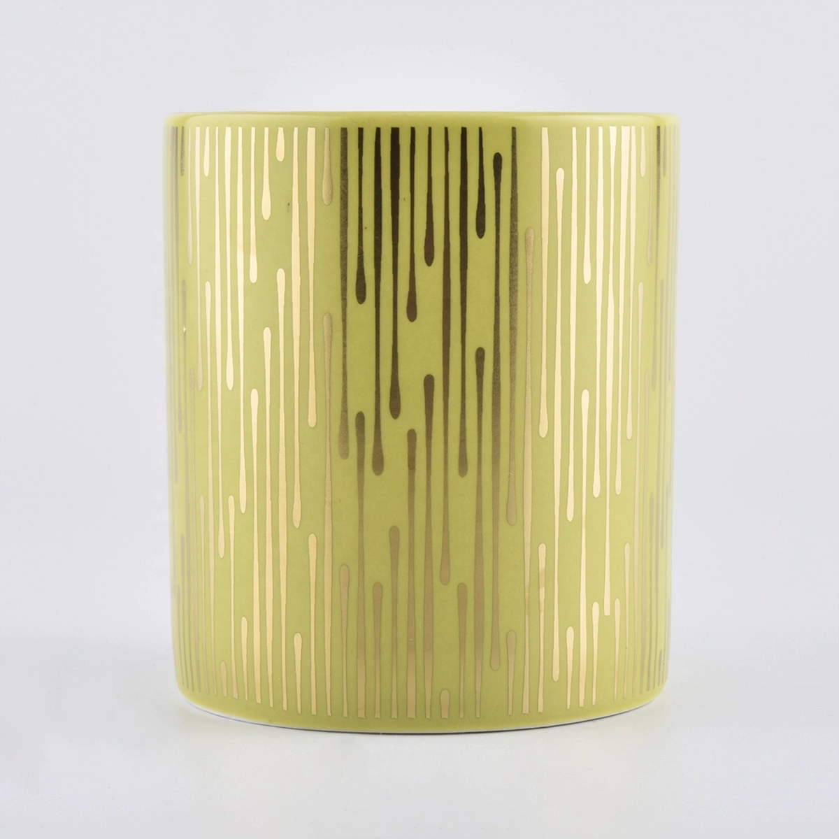 Leather Golden Ceramic Candle Container With Ceramic Lid