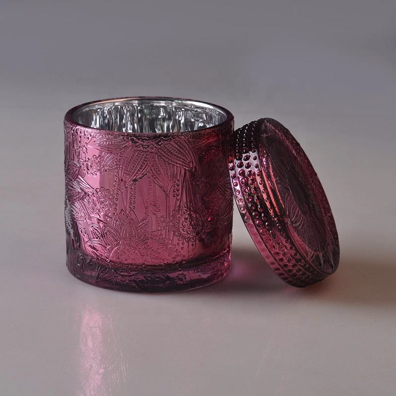 Hot sale lotus patent design empty plating laser candle glass holder with lid