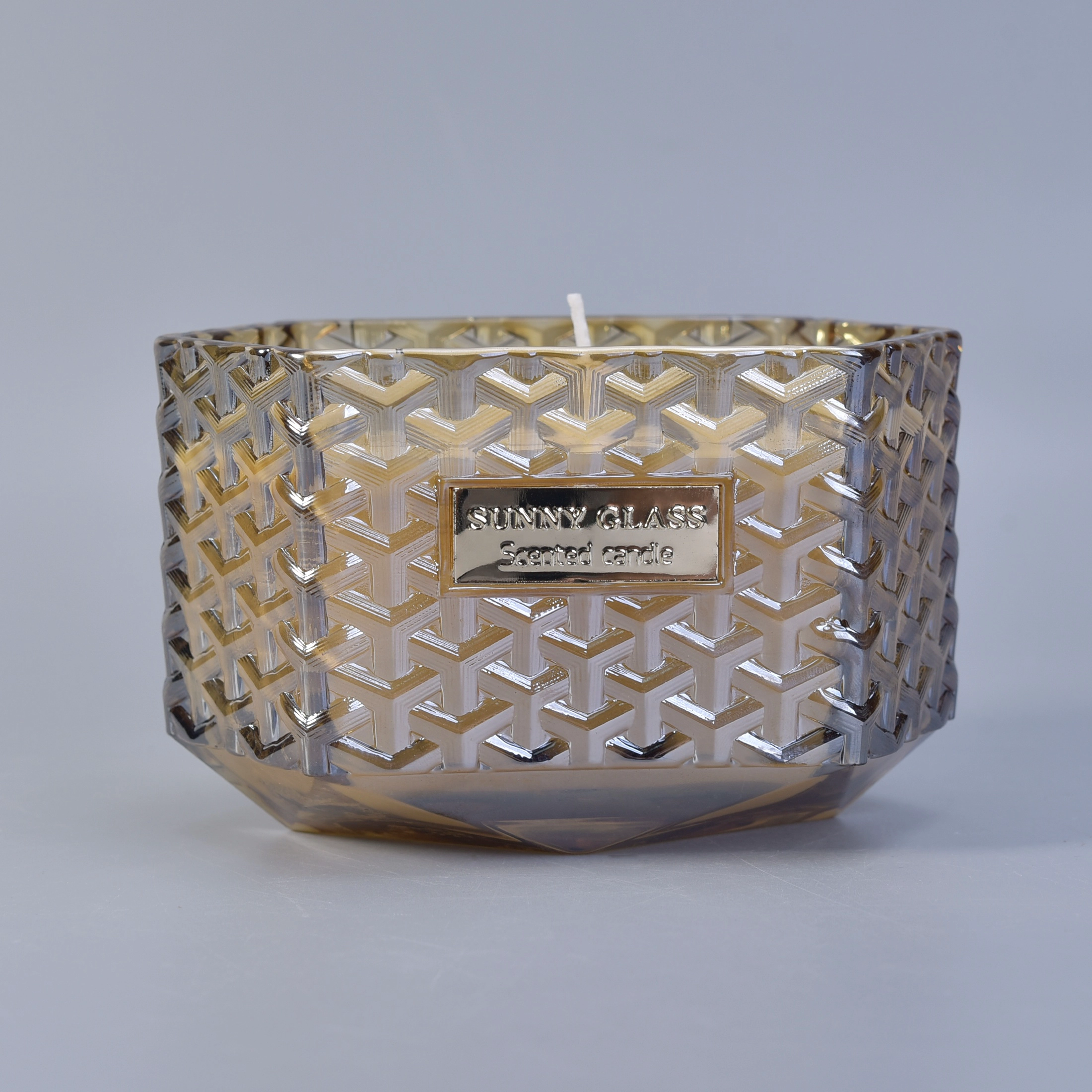 Sunny Hexagon woven custom luxury glass candle jars with lid