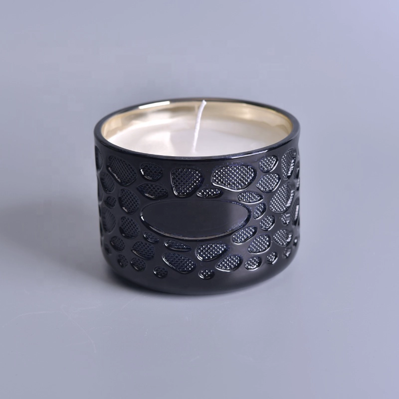 Luxury decorative round scented black glass jar for candles