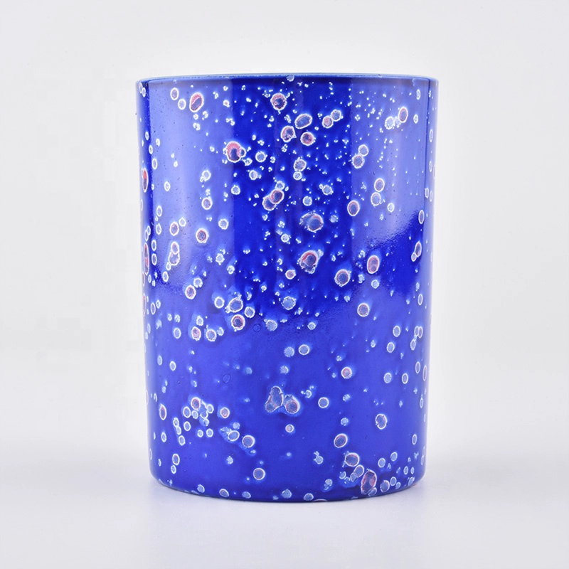 Wholesales heat resistant blue empty cylinder glass candle jars