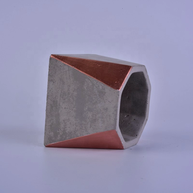 Handmade unique bulk concrete candle jar with rose gold plating