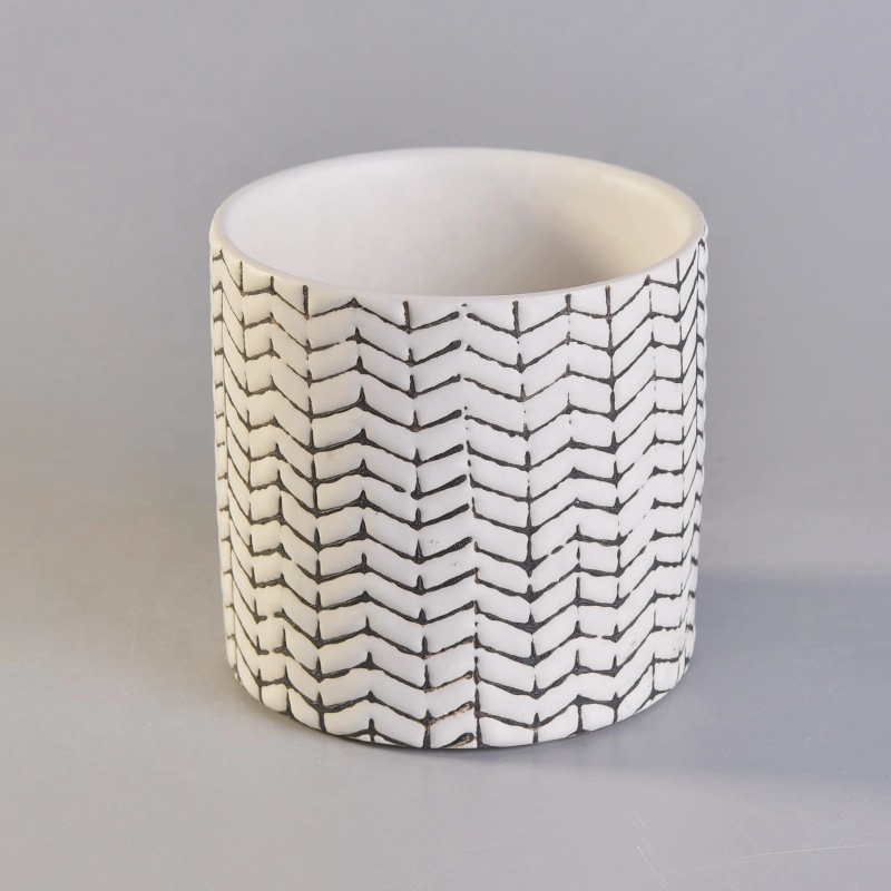 Woven pattern cylinder ceramic candle jars home decor wholesale