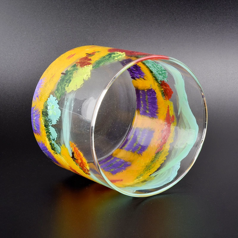 Hand painting glass transparent tealight candle holder home decoration supplier