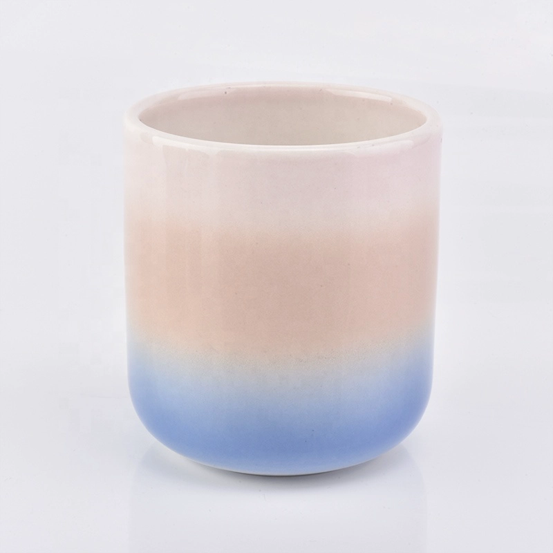 400ml Cylinder candle cup ceramic iridescent candle jars supplier