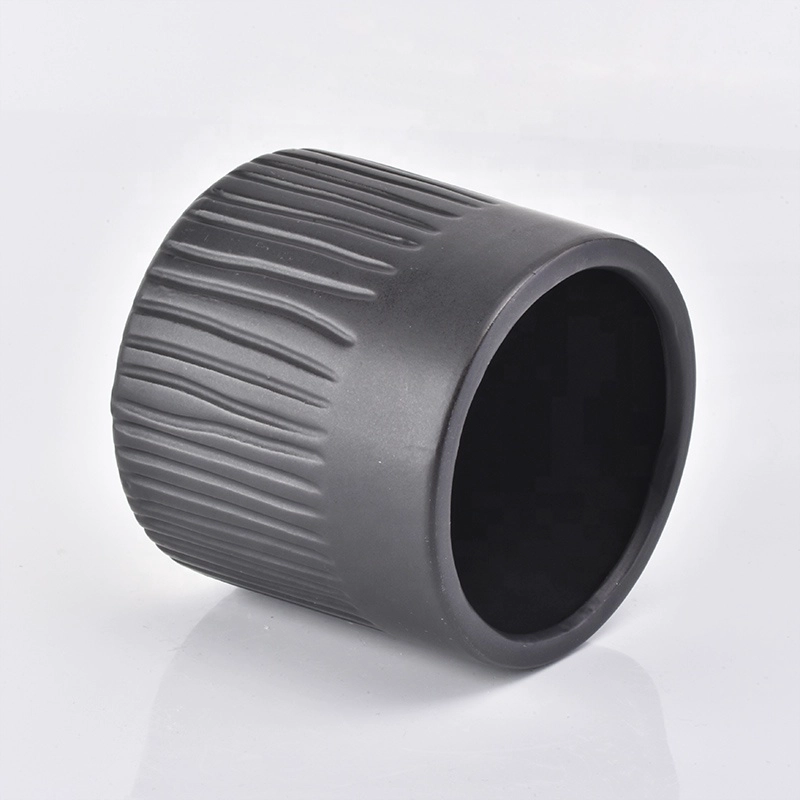 Cylinder frosted black candle vessel ceramic tea light candle jars factory