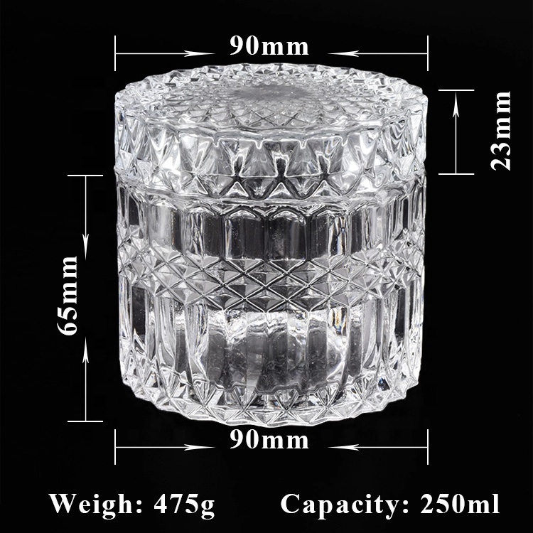 250ml Transparent decorative glass candle holder with lid custom wholesales