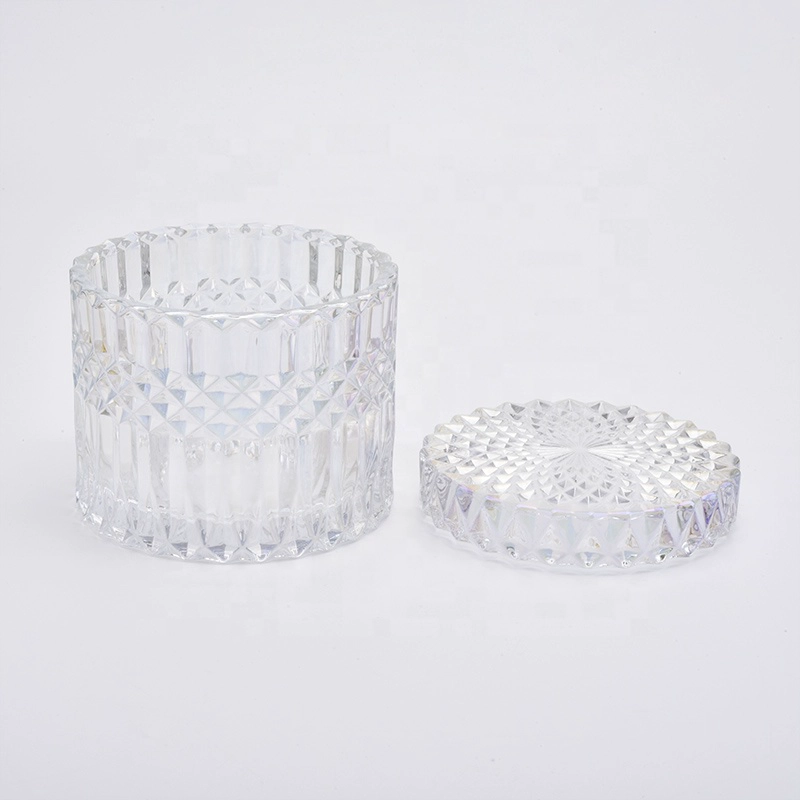 Crystal Geo cut candle cup glass candle jar with lids clear candle jar