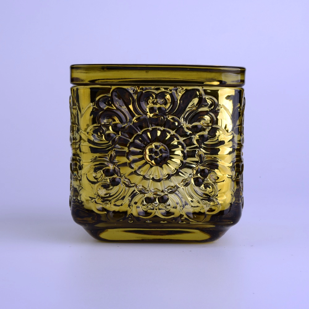 Wholesales square gold crystal glass candle holder with lid