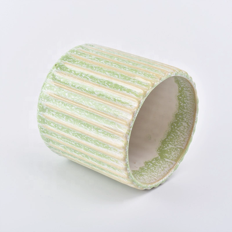 Round empty striped votive candle holder tea light ceramic candle jars wedding decor supplier