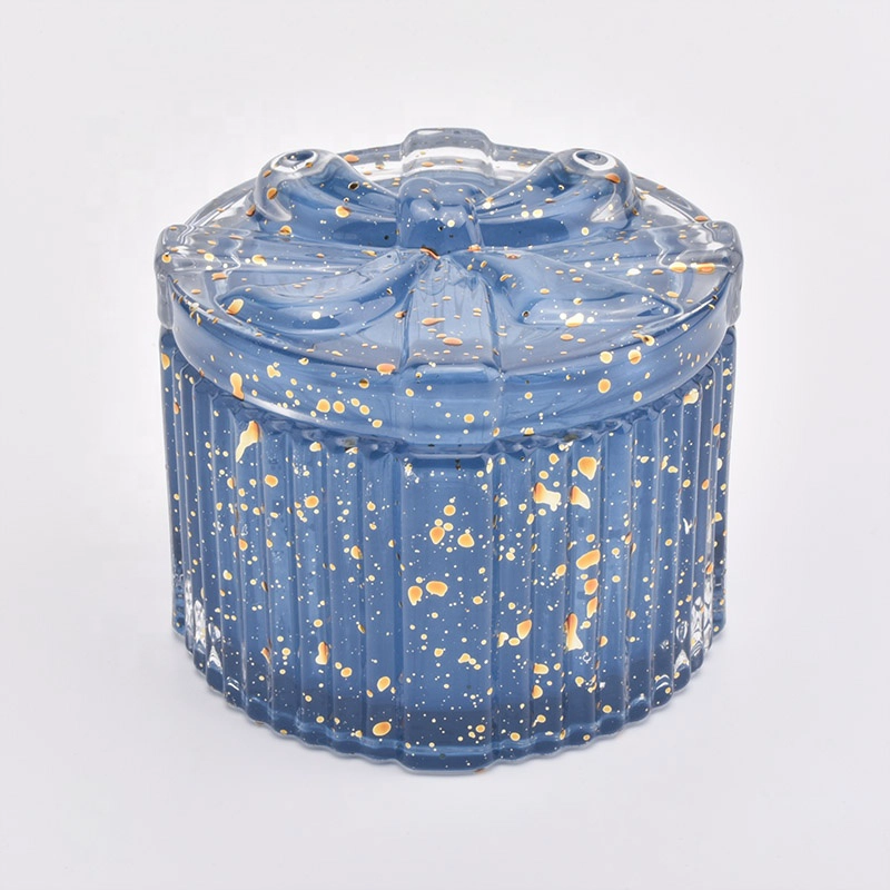 Wedding decor menorah blue candle glass holder with lid